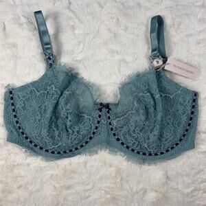 Victoria's Secret Bra Push Up Sea Green Lace Ribbon Trim Dream Angels Sz.34B